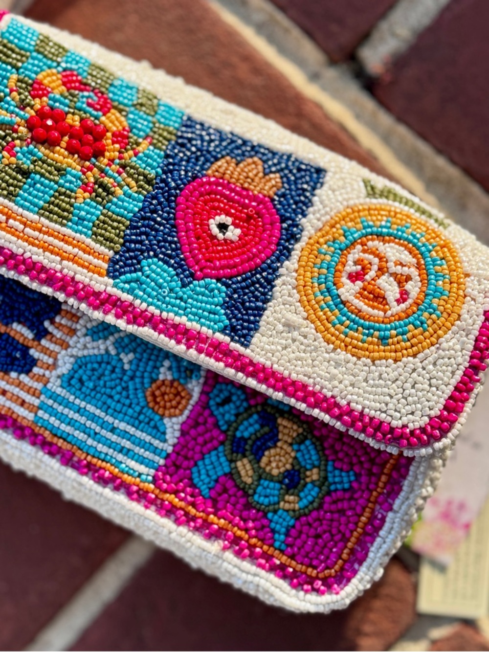 Coastal Beaded Shoulder Bag Crab Shell Beach Evil Eye Icons Matching Bag Charm - Picture 10 of 11